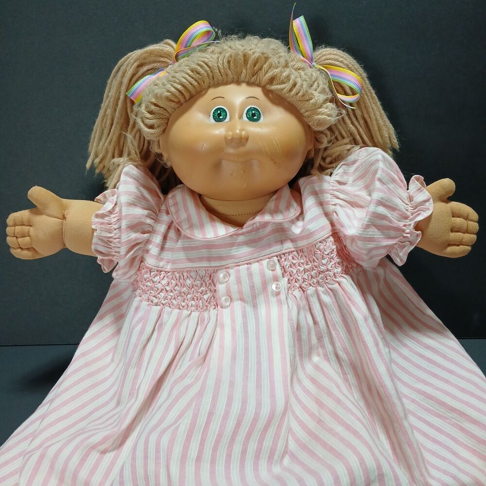 Vintage Cabbage Patch Coleco Doll, 1980s, Green Eyes & Light Brown Hair